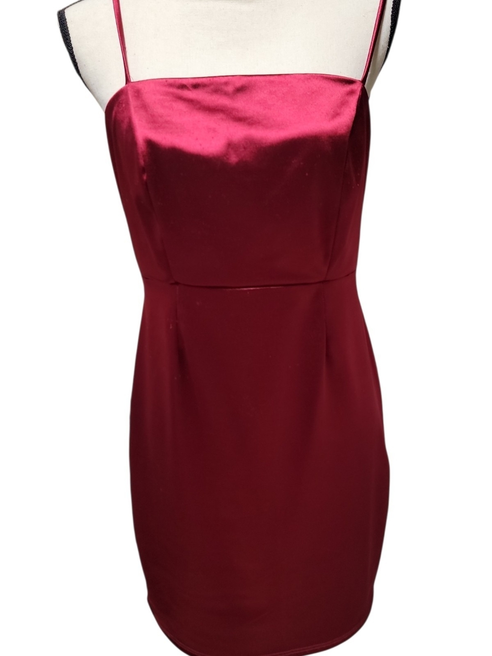 Windsor Satin Spaghetti Strap Mini Dress in Burgundy